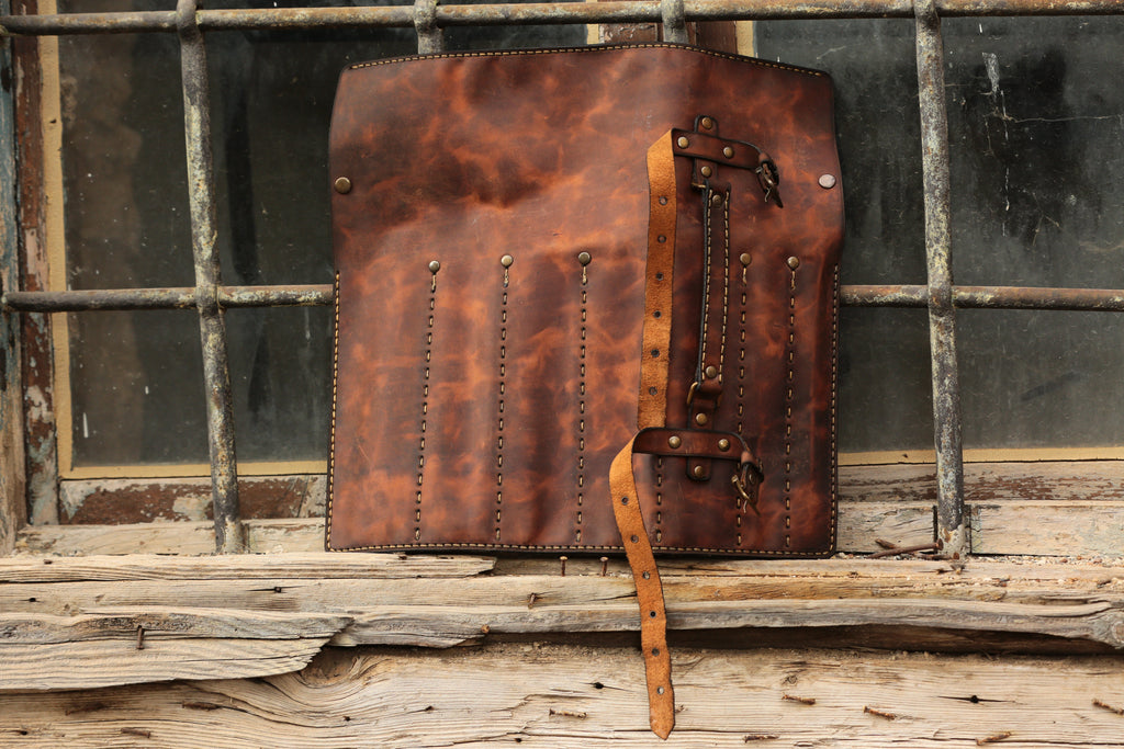 Genuine Cow Leather knife Pouch Knife Roll Chef bag Professional Case